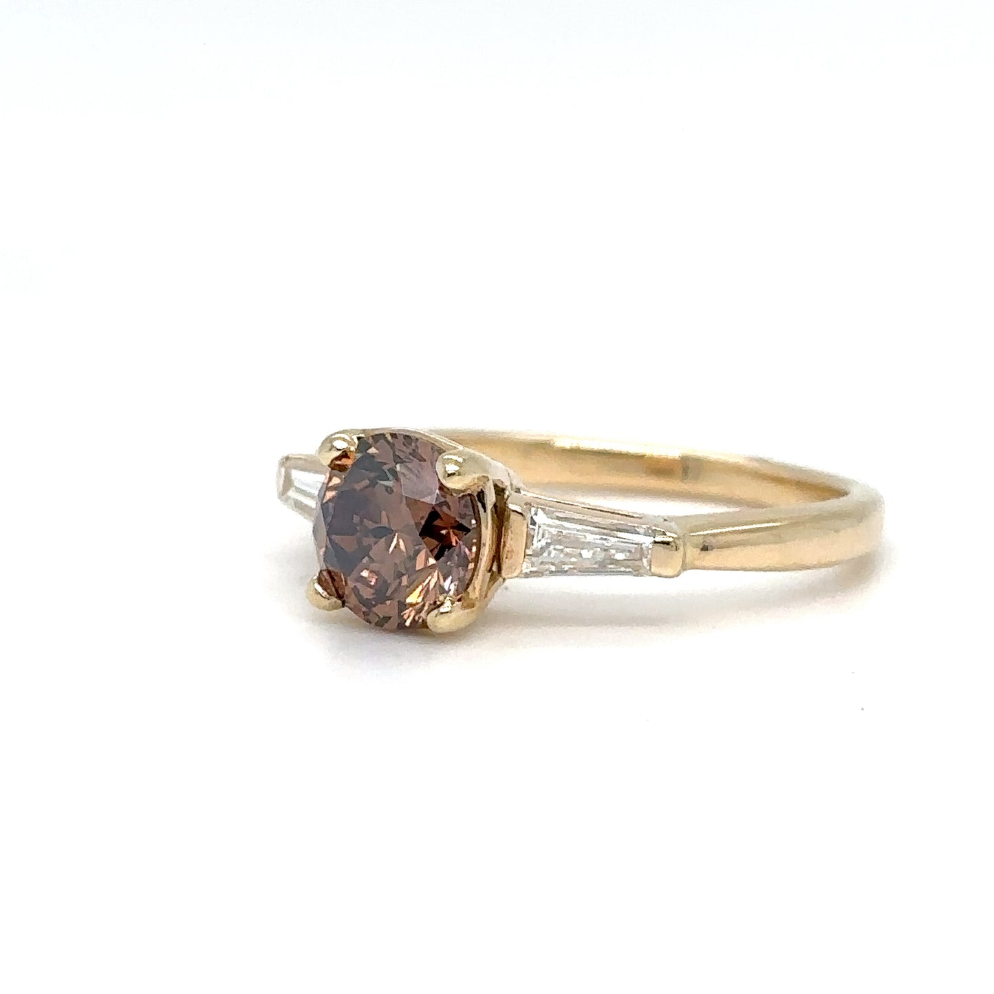 14KY 1.76CTW FANCY DARK ORANGE BROWN ROUND-BAGUETTE RING