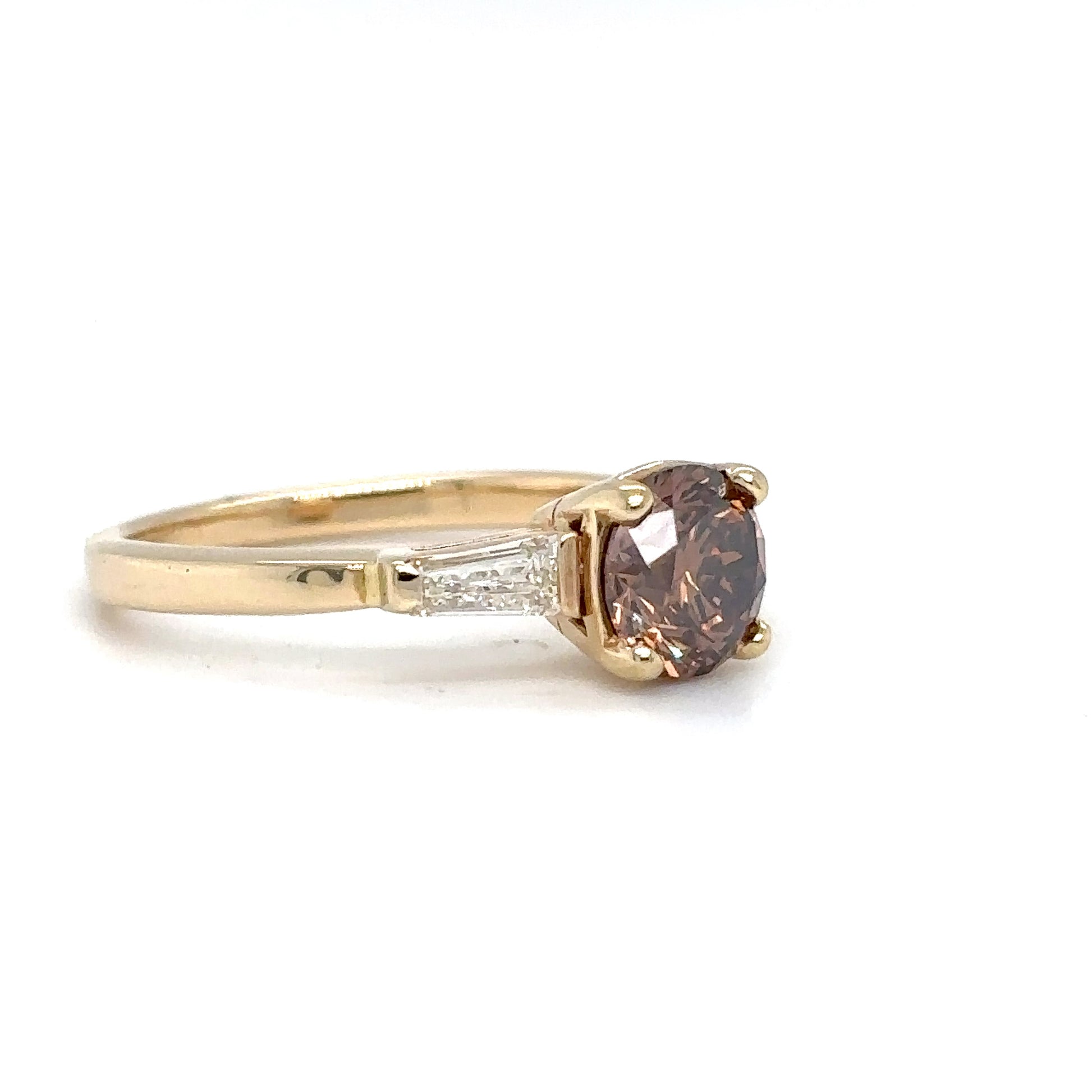 14KY 1.76CTW FANCY DARK ORANGE BROWN ROUND-BAGUETTE RING