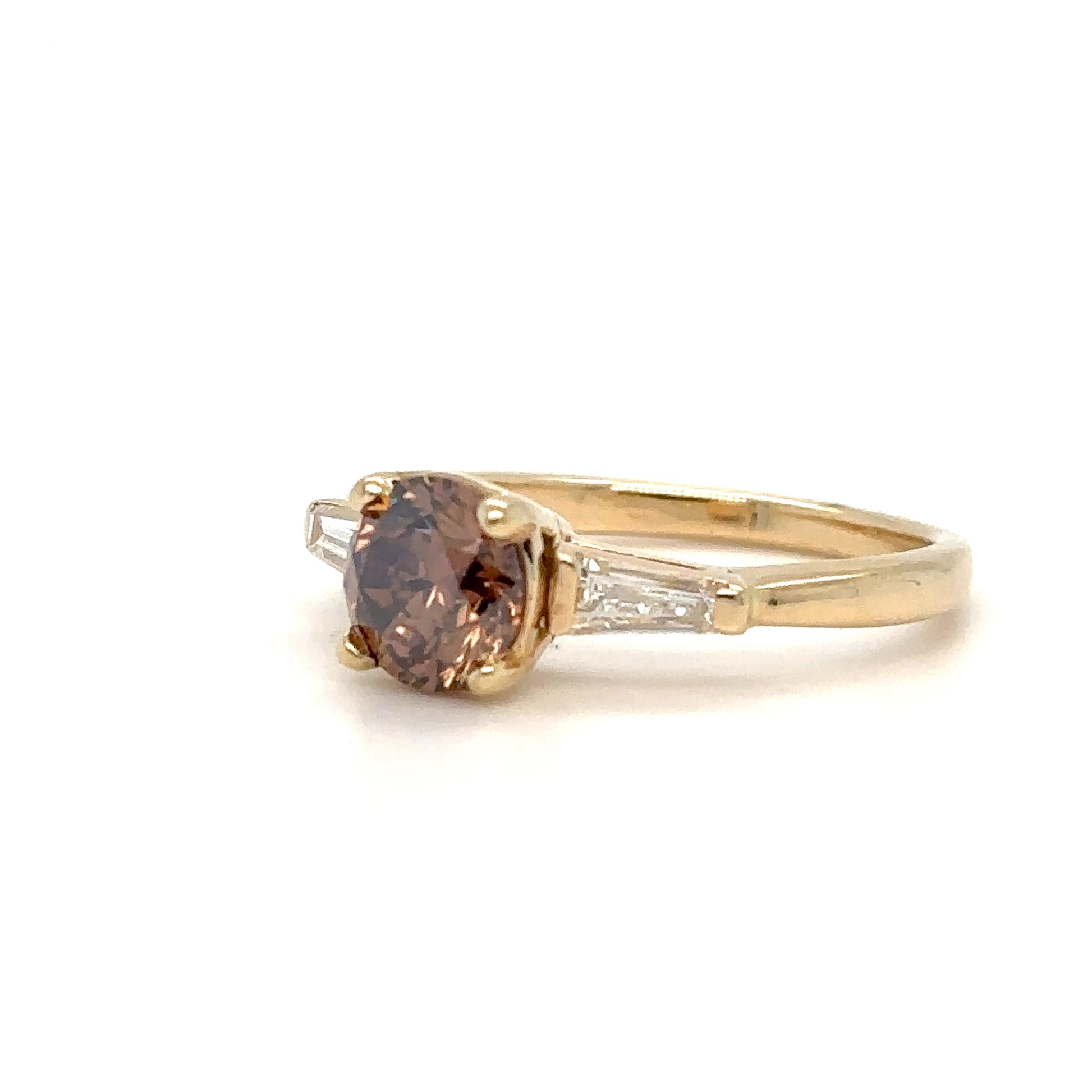 14KY 1.76CTW FANCY DARK ORANGE BROWN ROUND-BAGUETTE RING