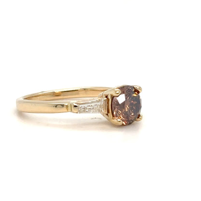 14KY 1.76CTW FANCY DARK ORANGE BROWN ROUND-BAGUETTE RING
