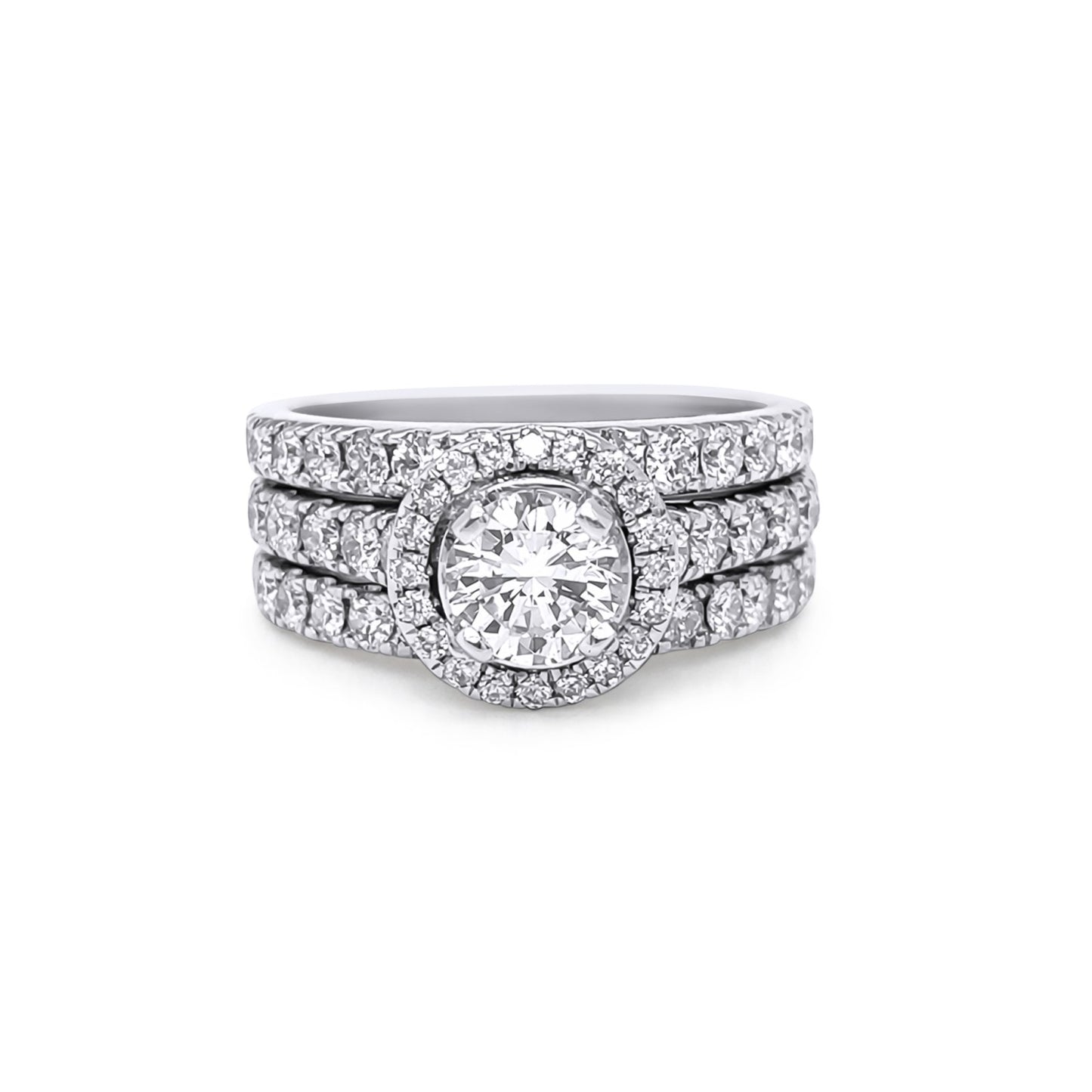 14KW 2.11CTW ROUND BRILLIANT DIAMOND HALO WEDDING SET