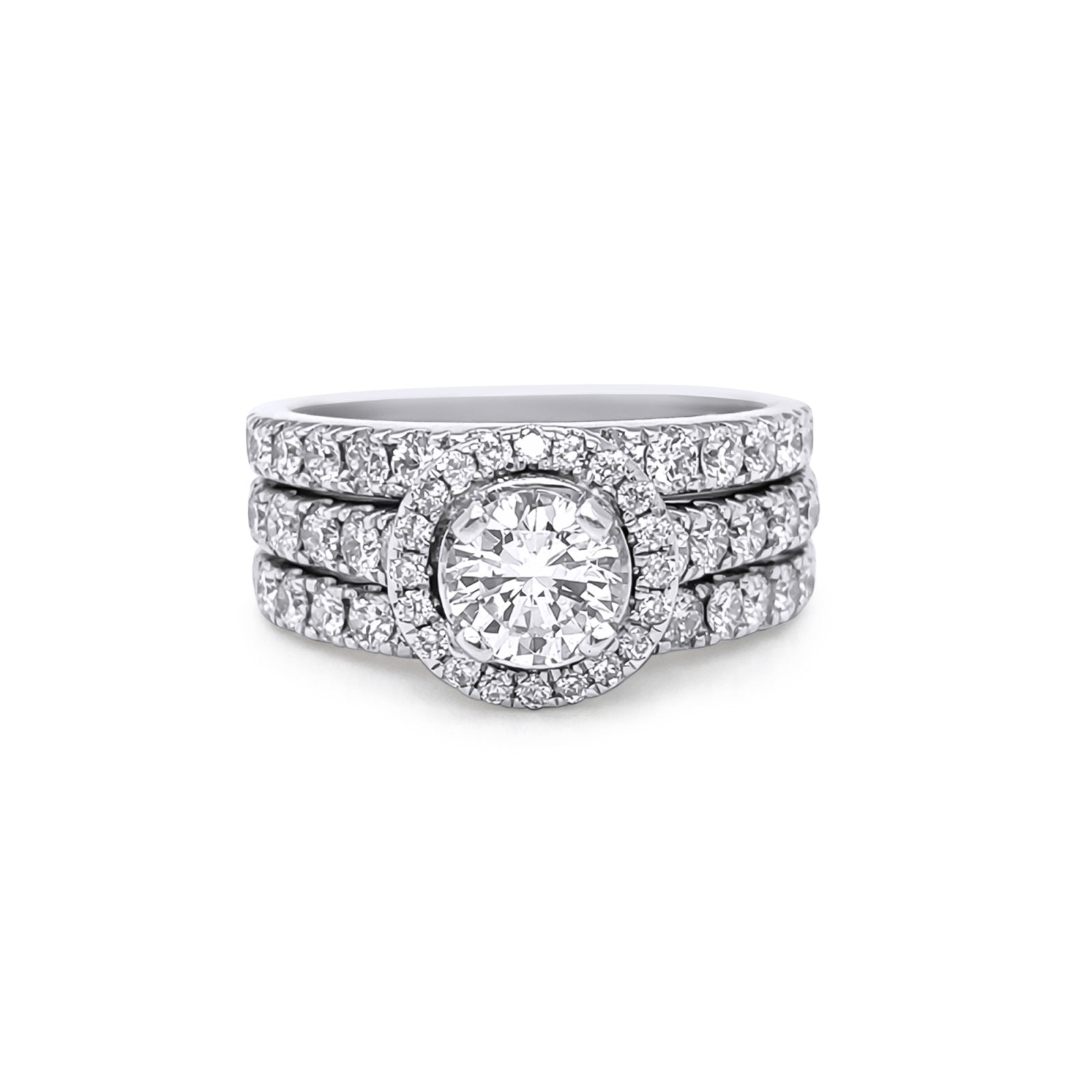 14KW 2.11CTW ROUND BRILLIANT DIAMOND HALO WEDDING SET