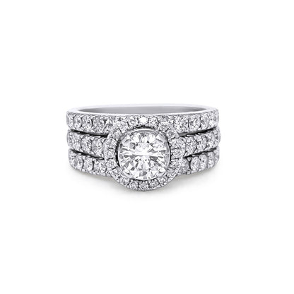 14KW 2.11CTW ROUND BRILLIANT DIAMOND HALO WEDDING SET