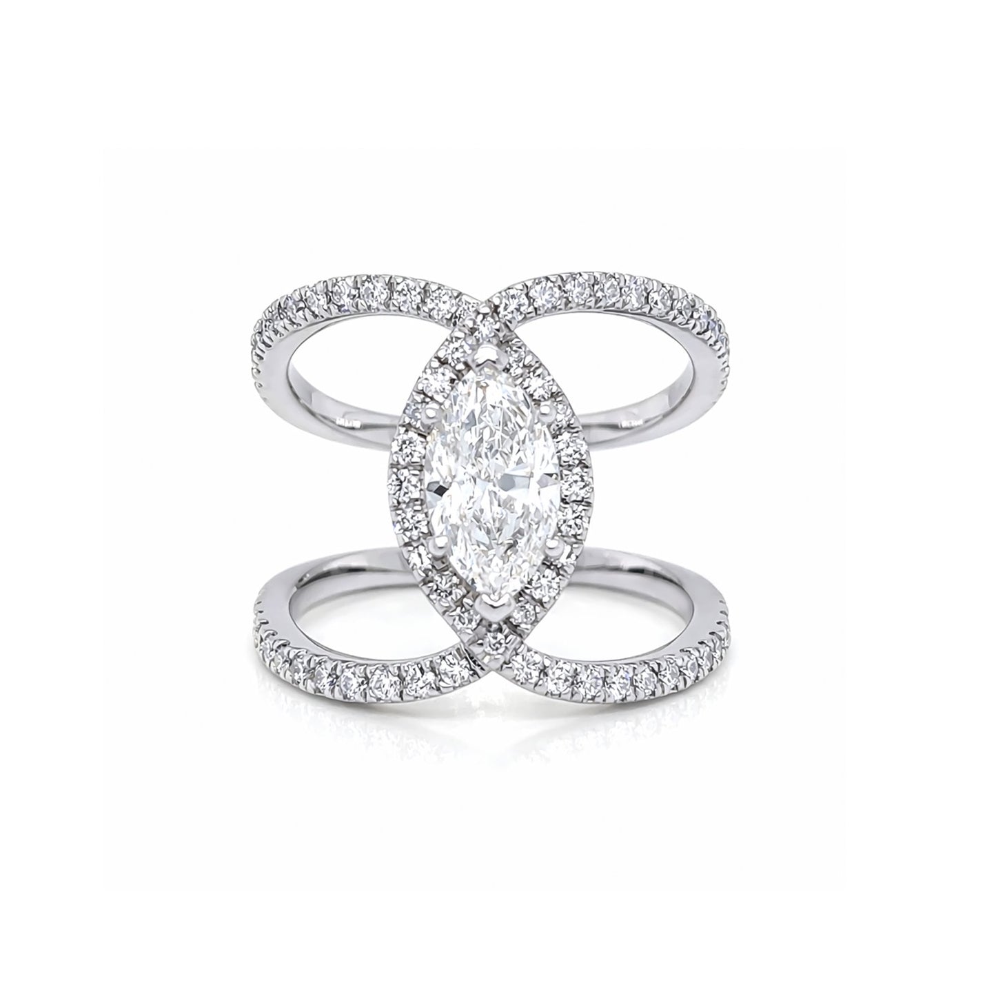 14KW 1.88CTW MARQUISE-ROUND DIAMOND ENGAGEMENT RING
