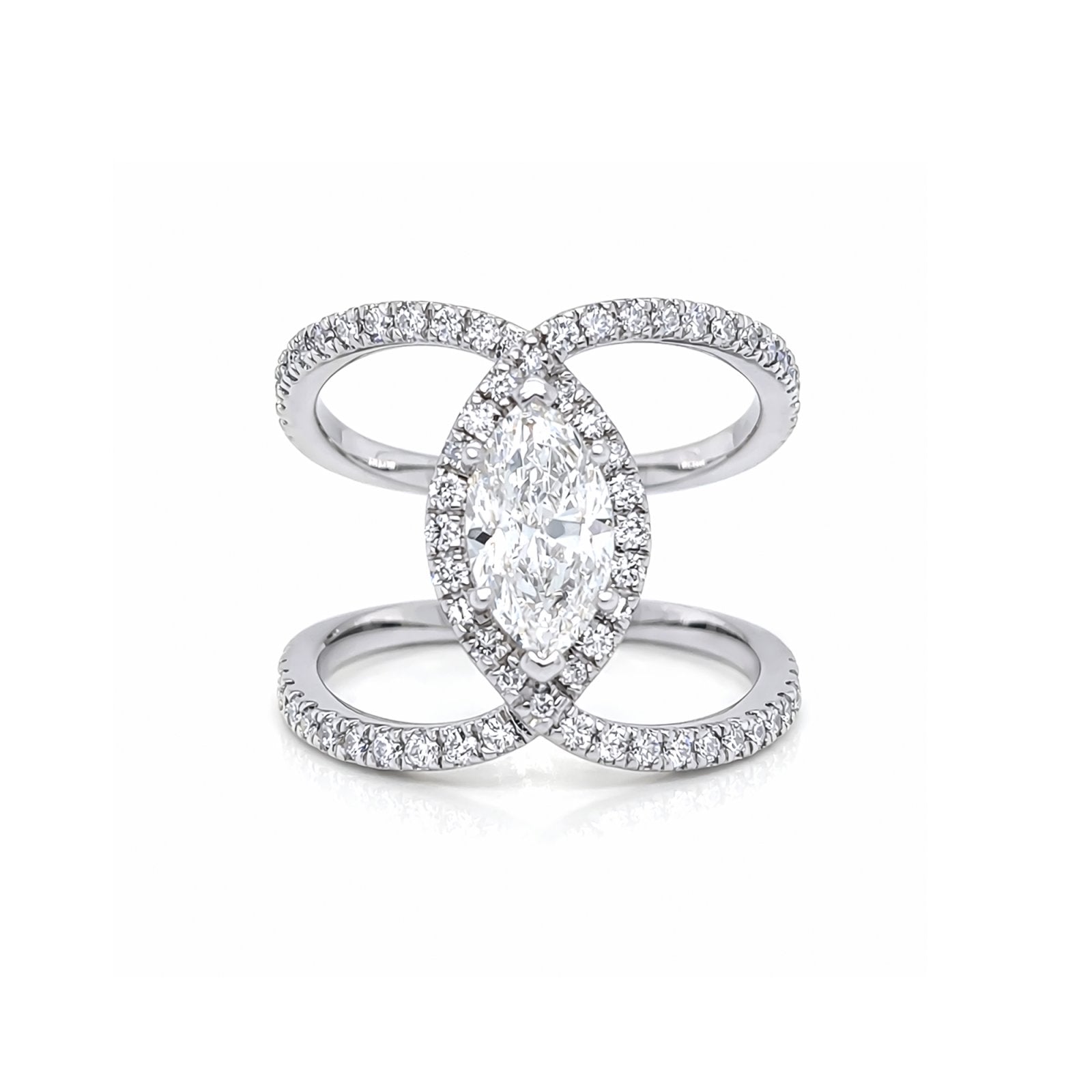 14KW 1.88CTW MARQUISE-ROUND DIAMOND ENGAGEMENT RING