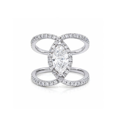14KW 1.88CTW MARQUISE-ROUND DIAMOND ENGAGEMENT RING