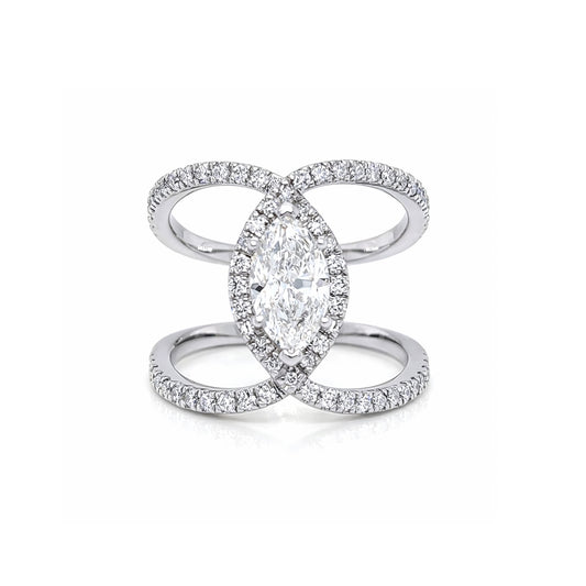 14KW 1.88CTW MARQUISE-ROUND DIAMOND ENGAGEMENT RING