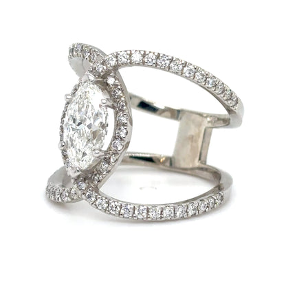 14KW 1.88CTW MARQUISE-ROUND DIAMOND ENGAGEMENT RING