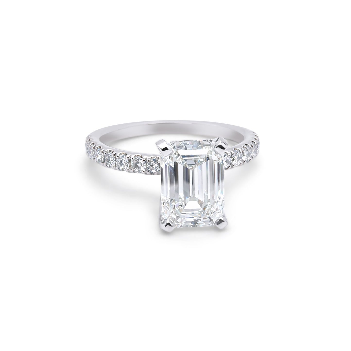 14KW 3.02CT LGD EMERALD CUT- NATURAL RBC ACCENT ENGAGEMENT RING