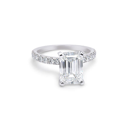 14KW 3.02CT LGD EMERALD CUT- NATURAL RBC ACCENT ENGAGEMENT RING