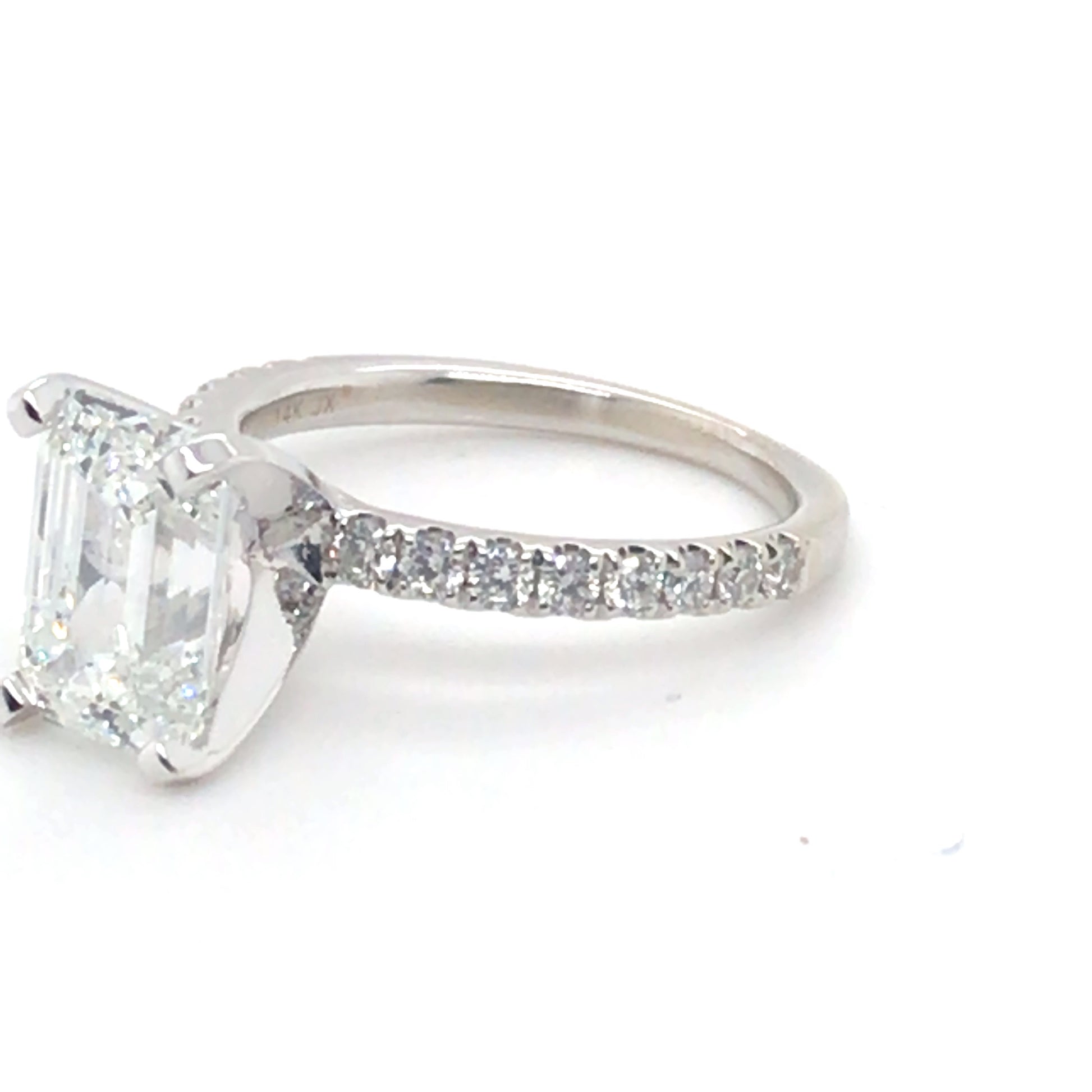 14KW 3.02CT LGD EMERALD CUT- NATURAL RBC ACCENT ENGAGEMENT RING