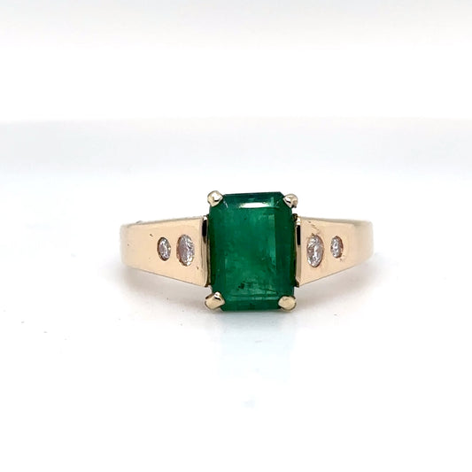 14KY 1.41CT EMERALD-DIAMOND RING "A"- SI/H-I