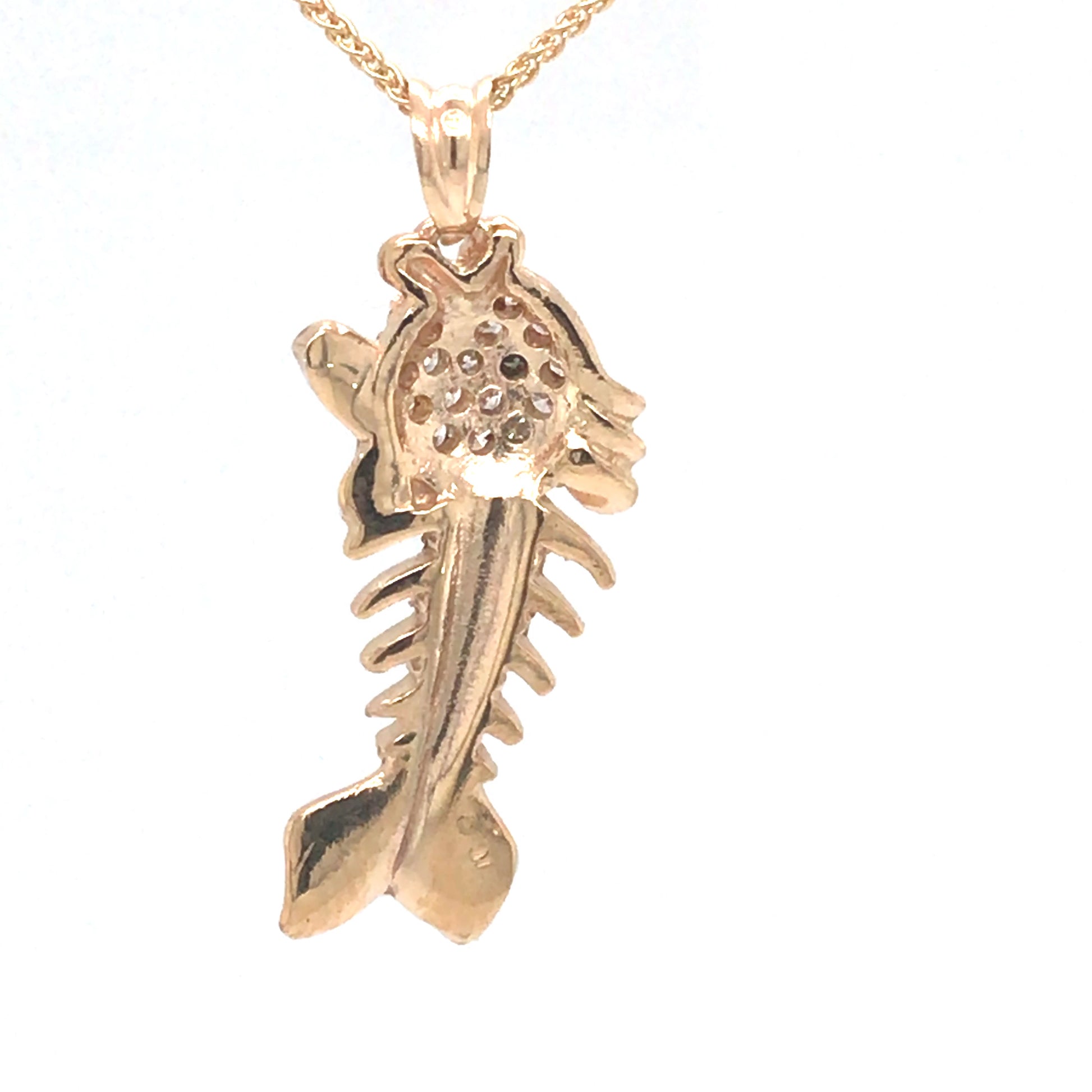 14KY .25CTW PAVE DIAMOND BONEFISH PENDANT 3.8G