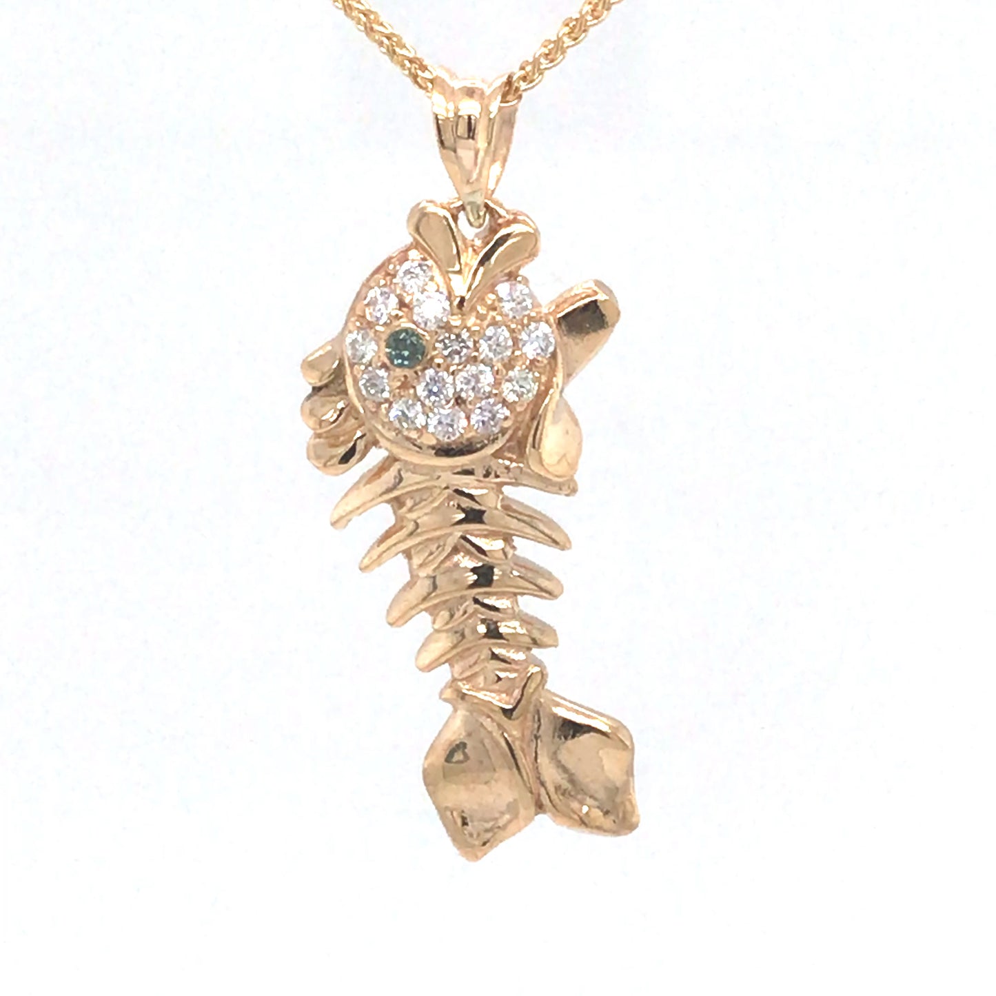 14KY .25CTW PAVE DIAMOND BONEFISH PENDANT 3.8G