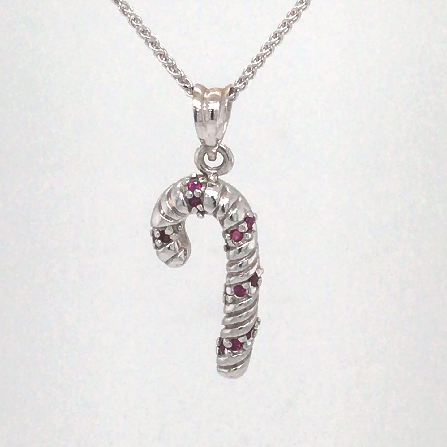 14KW .07CTW RUBY CANDY CANE PENDANT
