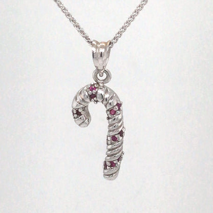 14KW .07CTW RUBY CANDY CANE PENDANT