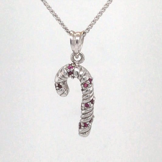 14KW .07CTW RUBY CANDY CANE PENDANT-Fine Jewelry in Bradenton &amp; Lakewood Ranch, Fl. | Michael &amp; Co. Jewelers