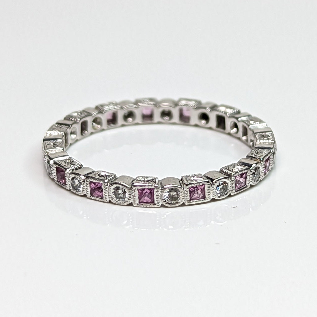 PLAT. 0.44CTW PINK SAPPHIRE-0.22CTW DIAMOND ETERNITY BAND "A+" SI/G-H