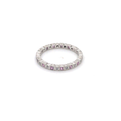 PLAT. 0.44CTW PINK SAPPHIRE-0.22CTW DIAMOND ETERNITY BAND "A+" SI/G-H