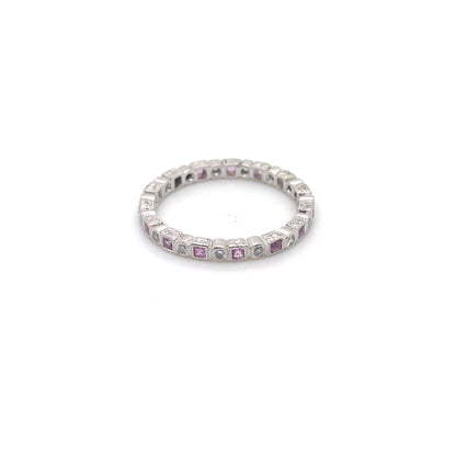 PLAT. 0.44CTW PINK SAPPHIRE-0.22CTW DIAMOND ETERNITY BAND "A+" SI/G-H