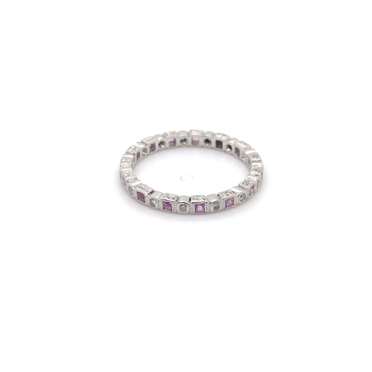 PLAT. 0.44CTW PINK SAPPHIRE-0.22CTW DIAMOND ETERNITY BAND "A+" SI/G-H