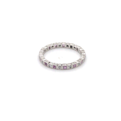 PLAT. 0.44CTW PINK SAPPHIRE-0.22CTW DIAMOND ETERNITY BAND "A+" SI/G-H