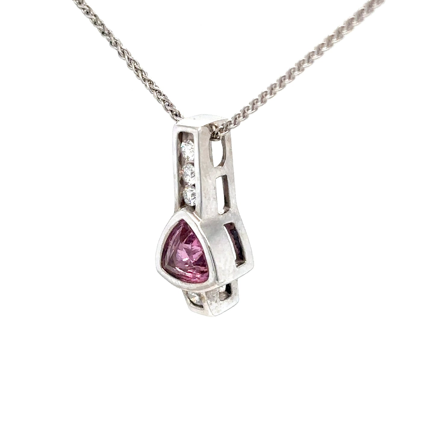 14KW 0.96CTW PINK SAPPHIRE-DIAMOND PENDANT "AA" SI1/G-H