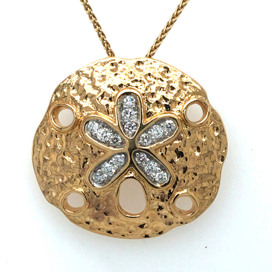 14KY 0.25CT DIAMOND HAMMERED SAND DOLLAR PENDANT SI/G-H 5.6G-Fine Jewelry in Bradenton &amp; Lakewood Ranch, Fl. | Michael &amp; Co. Jewelers