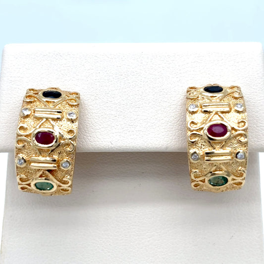 14KY 1.50CTW EMERALD-RUBY-SAPH & 0.10CTW DIAMOND EARRINGS 9.0G-Fine Jewelry in Bradenton &amp; Lakewood Ranch, Fl. | Michael &amp; Co. Jewelers