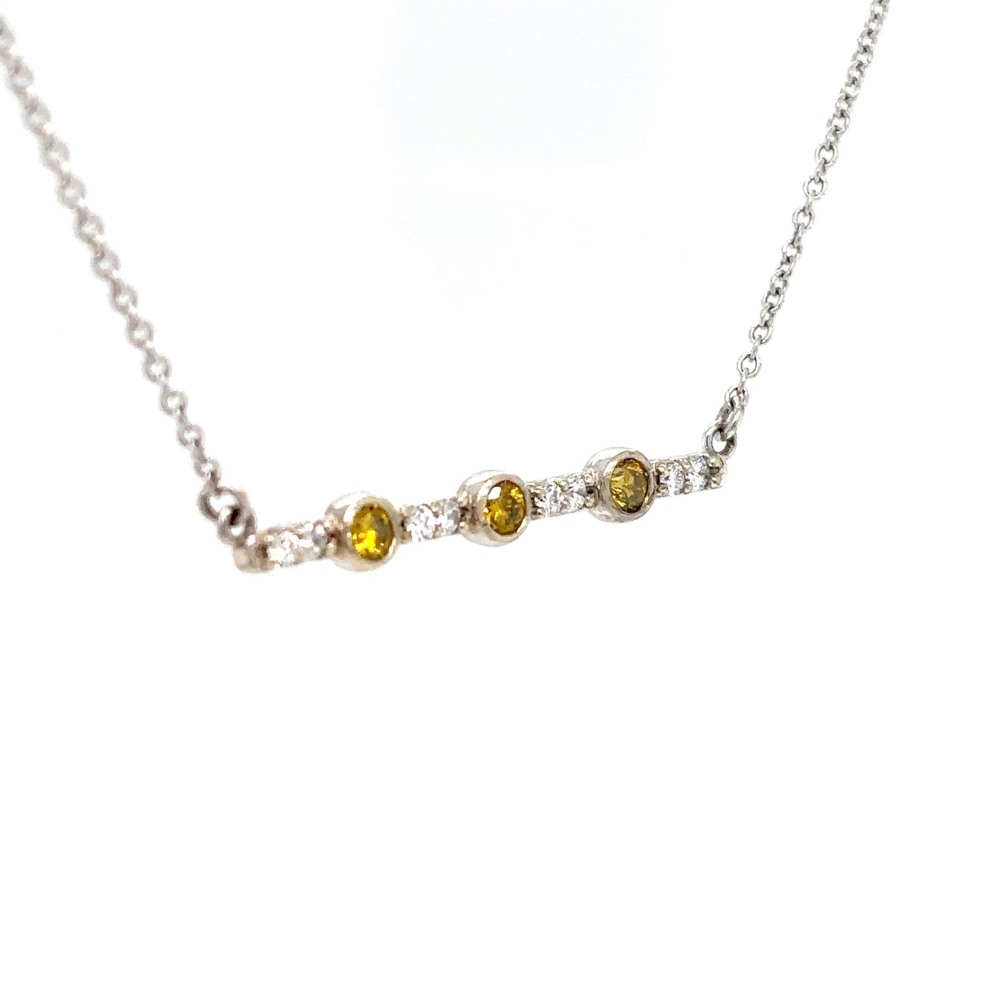 14KW 18" 0.31CTW YELLOW DIAMONDS-WHITE DIAMONDS BAR PENDANT