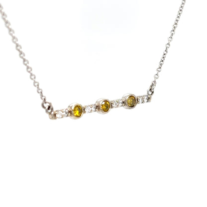 14KW 18" 0.31CTW YELLOW DIAMONDS-WHITE DIAMONDS BAR PENDANT