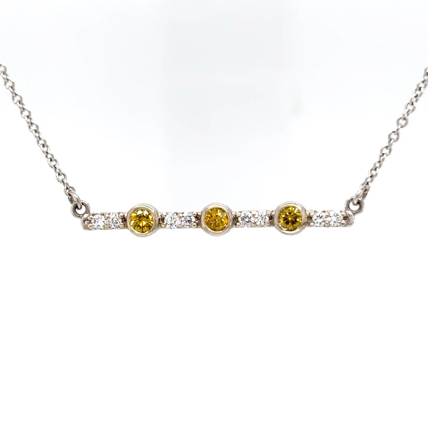 14KW 18" 0.31CTW YELLOW DIAMONDS-WHITE DIAMONDS BAR PENDANT