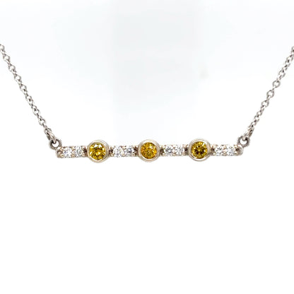 14KW 18" 0.31CTW YELLOW DIAMONDS-WHITE DIAMONDS BAR PENDANT