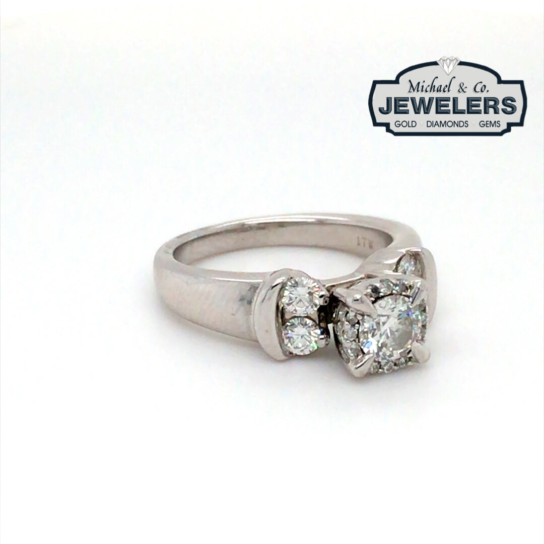 14KW 1.00CTW ROUND HALO DIAMOND ENGAGEMENT RING 9.5G SI2/H