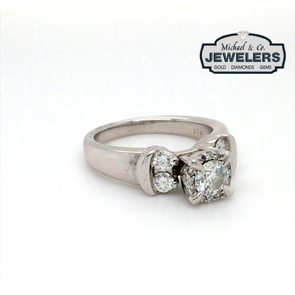 14KW 1.00CTW ROUND HALO DIAMOND ENGAGEMENT RING 9.5G SI2/H