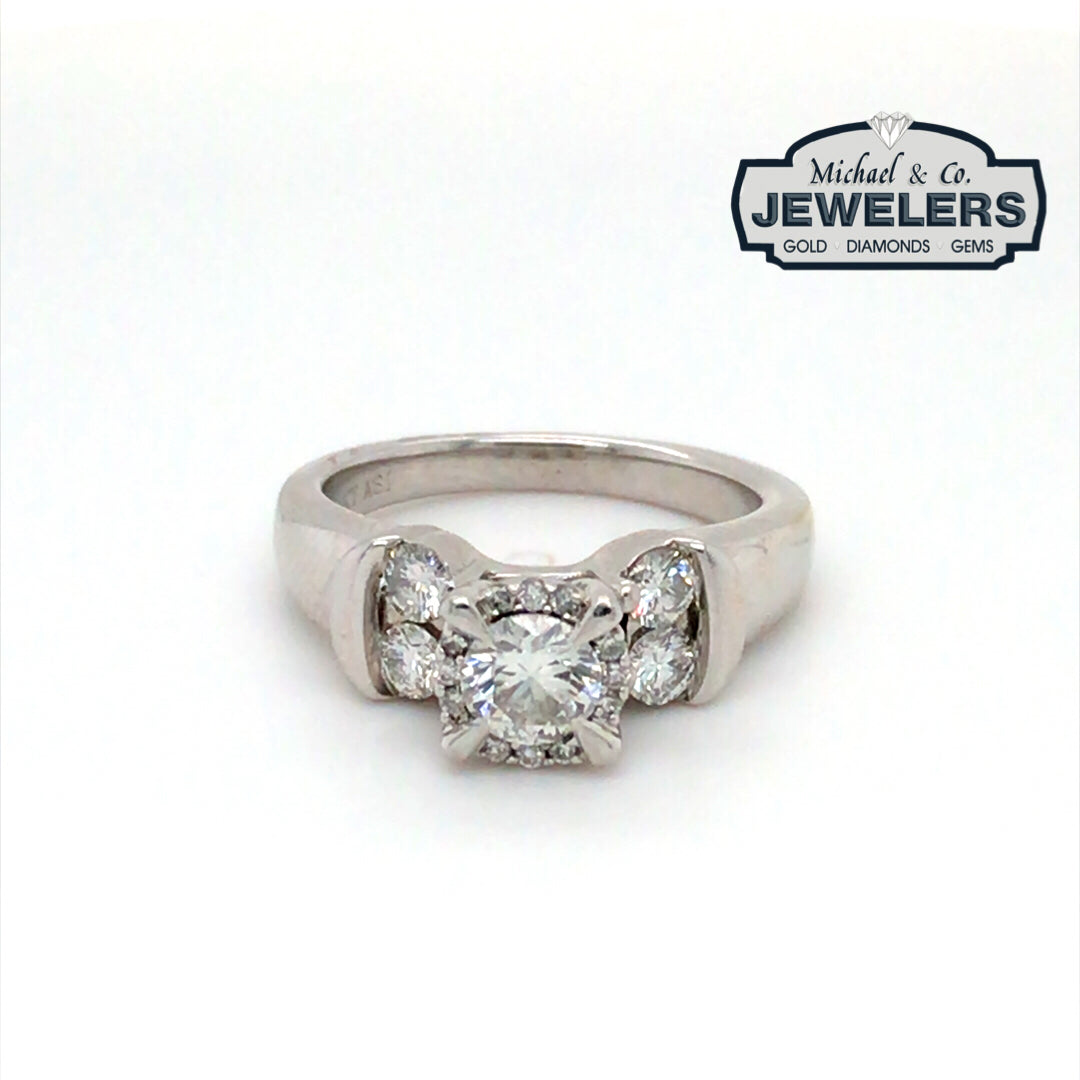 14KW 1.00CTW ROUND HALO DIAMOND ENGAGEMENT RING 9.5G SI2/H