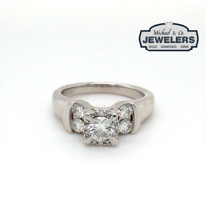 14KW 1.00CTW ROUND HALO DIAMOND ENGAGEMENT RING 9.5G SI2/H