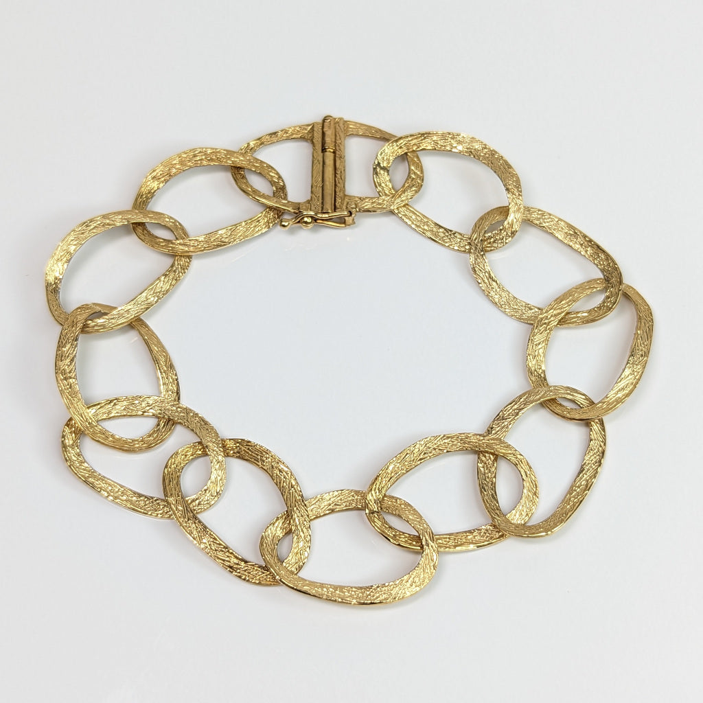 14KY 8" 15MM TEXTURED OVAL LINK BRACELET 9.9G