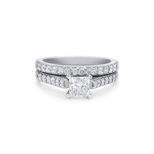 14KW 2PC 1.36CTW PRINCESS CUT-ROUND DIAMOND BRIDAL SET I1/H 6.4G-Fine Jewelry in Bradenton &amp; Lakewood Ranch, Fl. | Michael &amp; Co. Jewelers