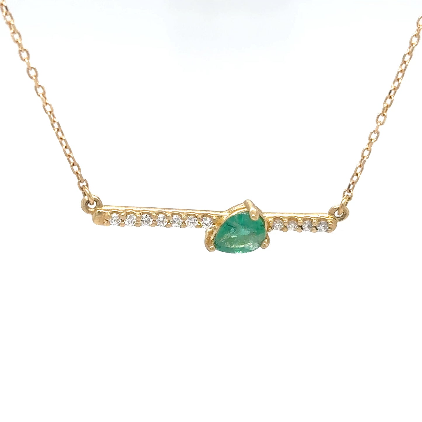 14KY 0.51CTW EMERALD-DIAMOND BAR PENDANT