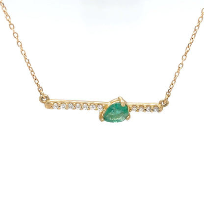 14KY 0.51CTW EMERALD-DIAMOND BAR PENDANT