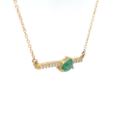 14KY 0.51CTW EMERALD-DIAMOND BAR PENDANT