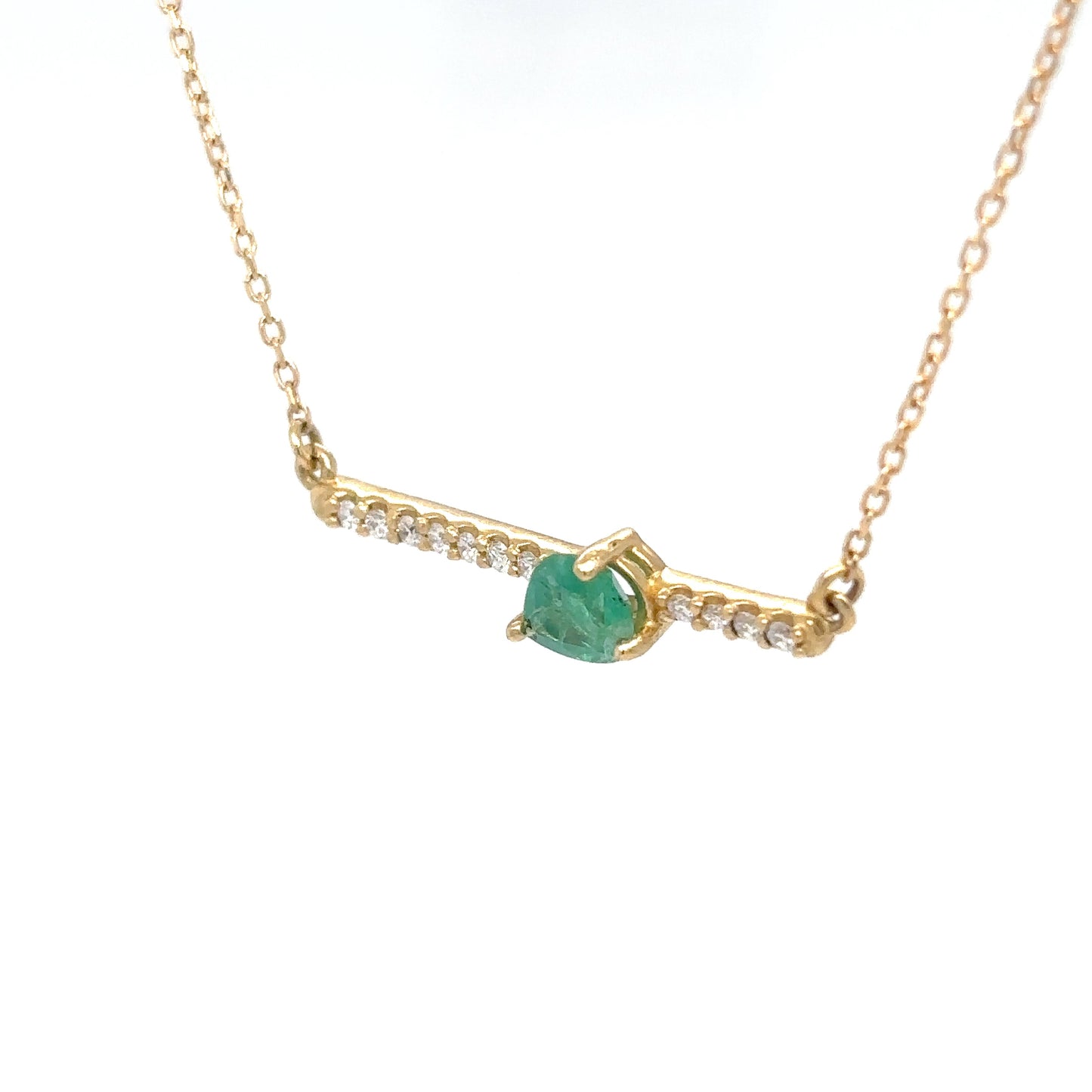 14KY 0.51CTW EMERALD-DIAMOND BAR PENDANT
