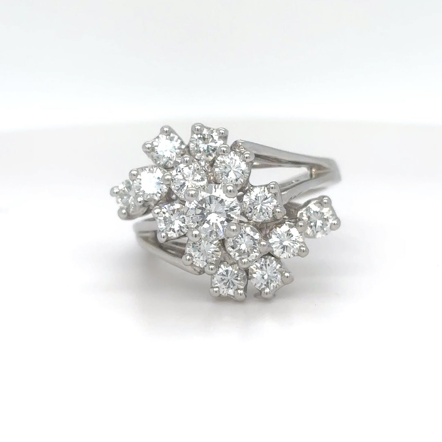 14KW 1.80CTW DIAMOND WATERFALL CLUSTER RING SI1/G 7.1G