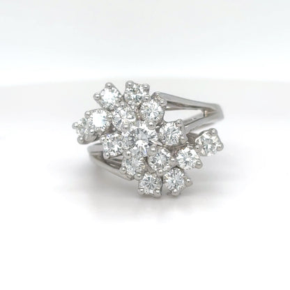 14KW 1.80CTW DIAMOND WATERFALL CLUSTER RING SI1/G 7.1G