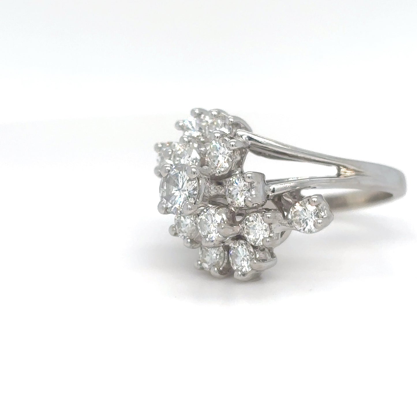 14KW 1.80CTW DIAMOND WATERFALL CLUSTER RING SI1/G 7.1G