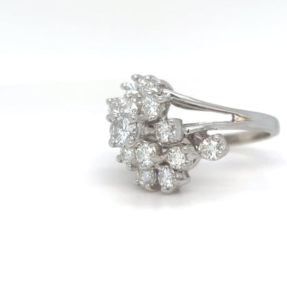 14KW 1.80CTW DIAMOND WATERFALL CLUSTER RING SI1/G 7.1G