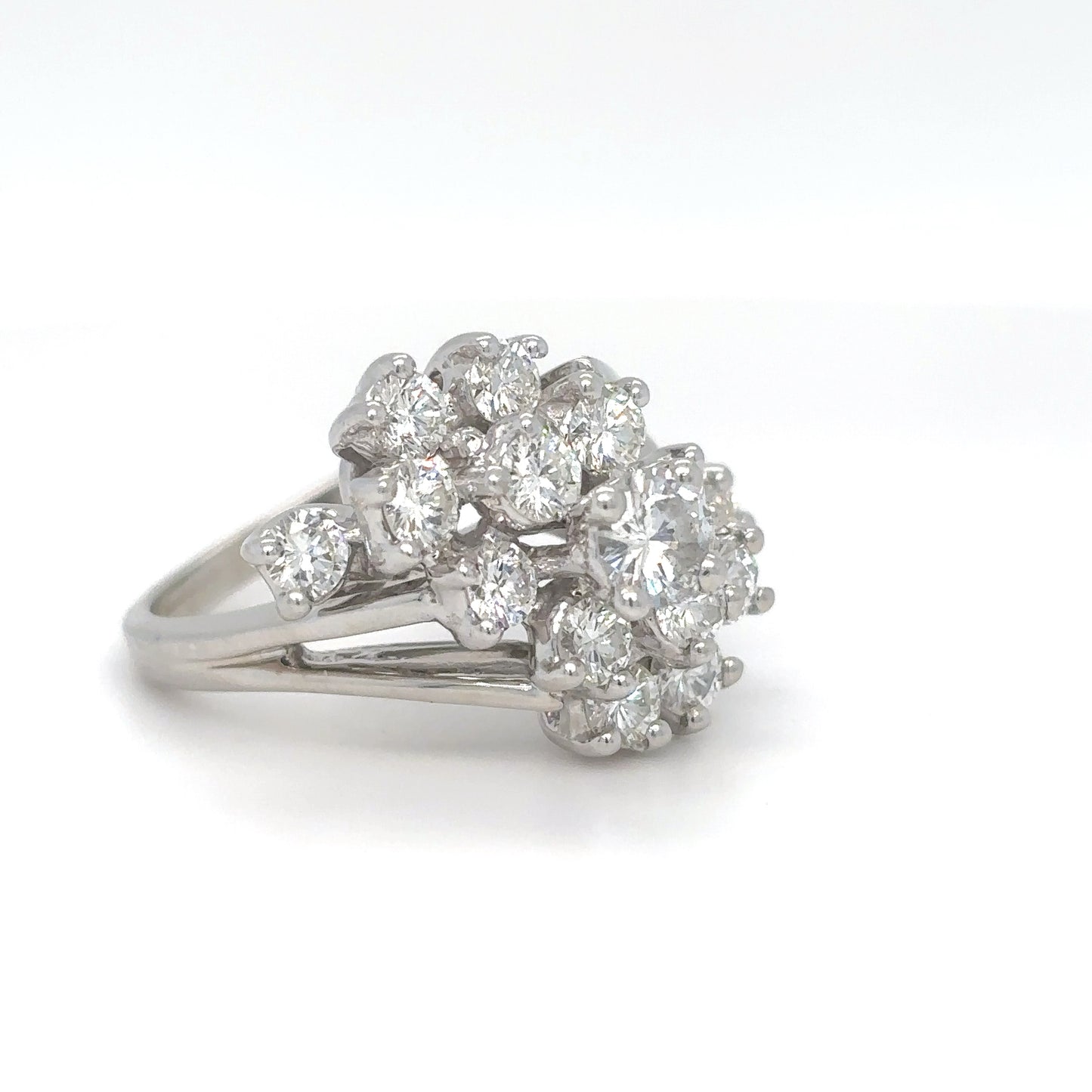 14KW 1.80CTW DIAMOND WATERFALL CLUSTER RING SI1/G 7.1G
