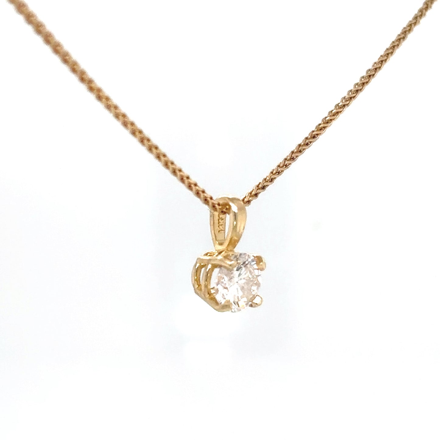 14KY 0.62CT ROUND DIAMOND SOLITAIRE PENDANT I1/H