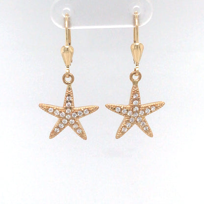 14KY 0.32CTW DIAMOND STARFISH EARRINGS VS/G 3.8G